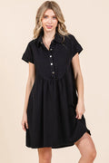 Mittoshop Twill Short Sleeve Collared Mini Dress