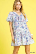 Umgee Floral Ruffled Puff Sleeve Mini Dress