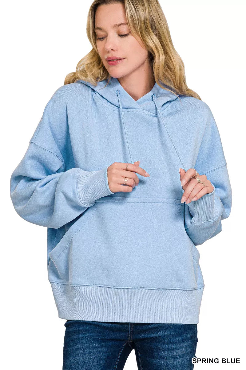 Zenana Oversized Fleece Kangaroo Pocket Hoodie