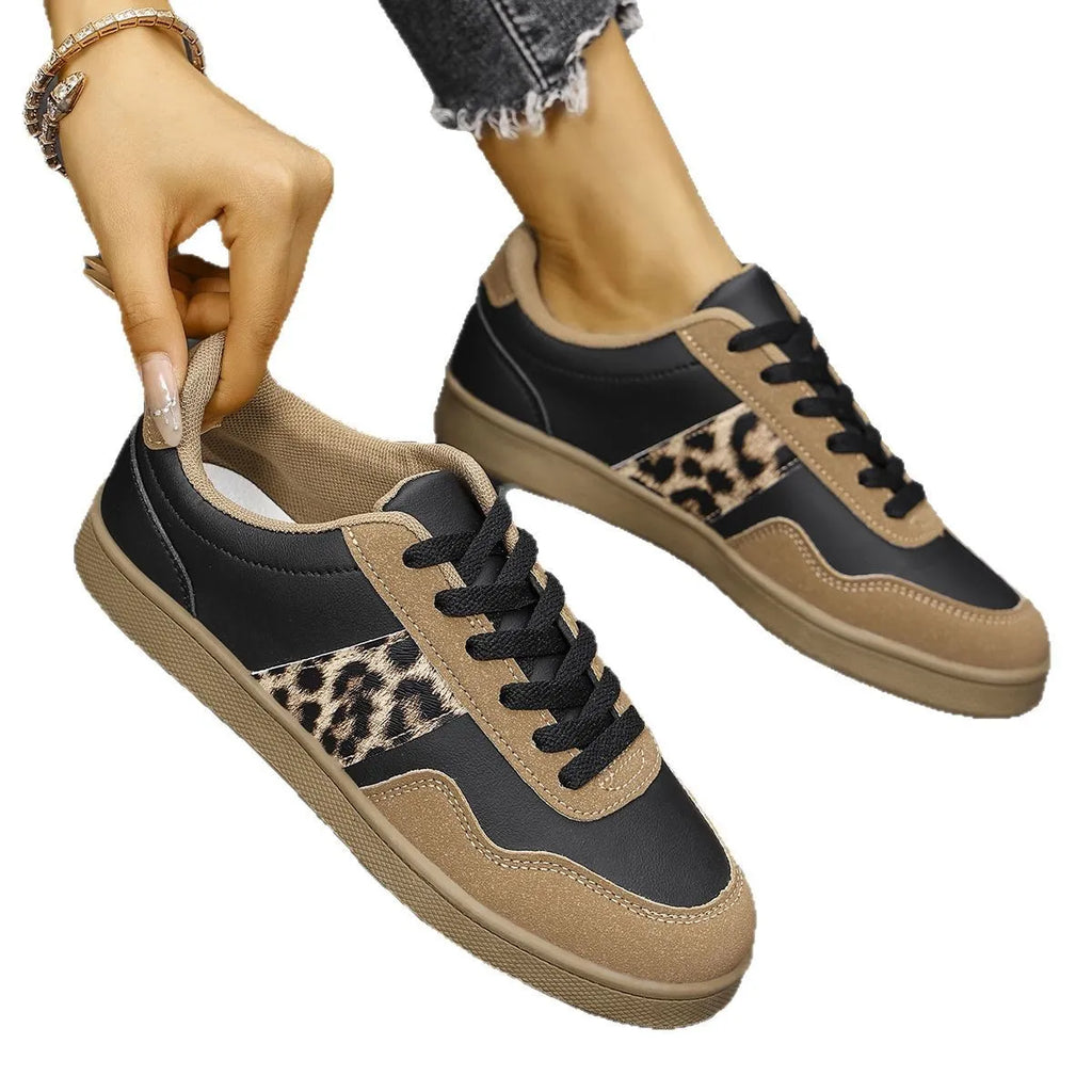 Leopard Lace Up Round Toe Sneakers
