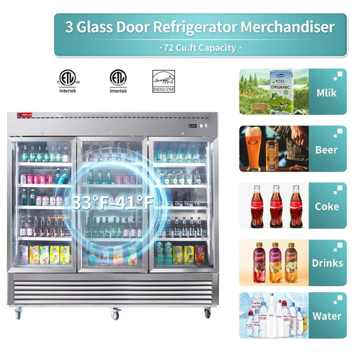 82" Commercial Display Refrigerator 3-Section