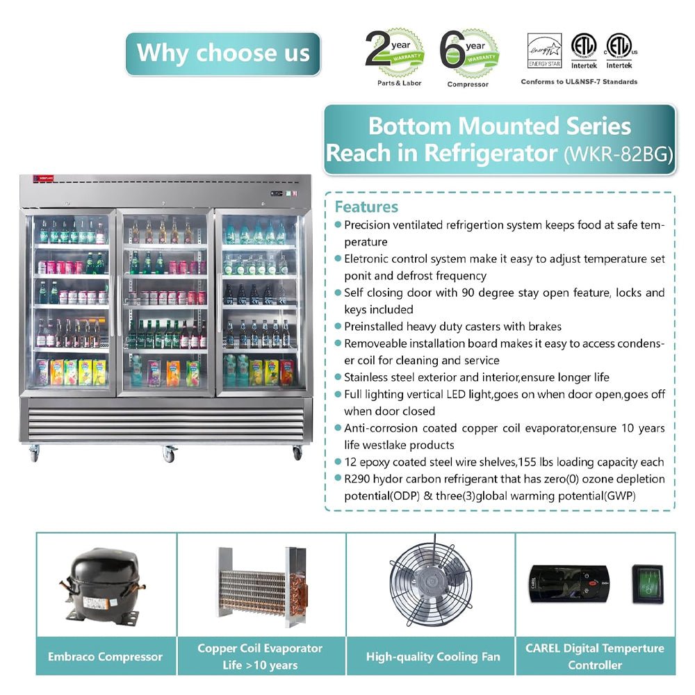 82" Commercial Display Refrigerator 3-Section