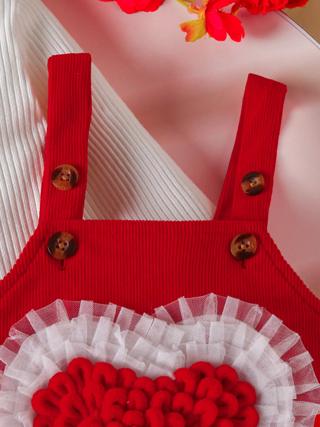 Children'S Heart Decor Corduroy Overall Dress & Ribbed Top Set