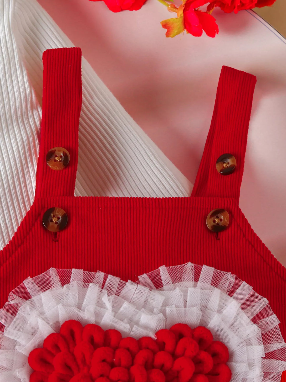 Children'S Heart Decor Corduroy Overall Dress & Ribbed Top Set