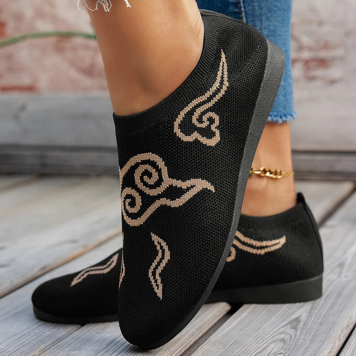 Knit Clound Pattern Flat Loafers