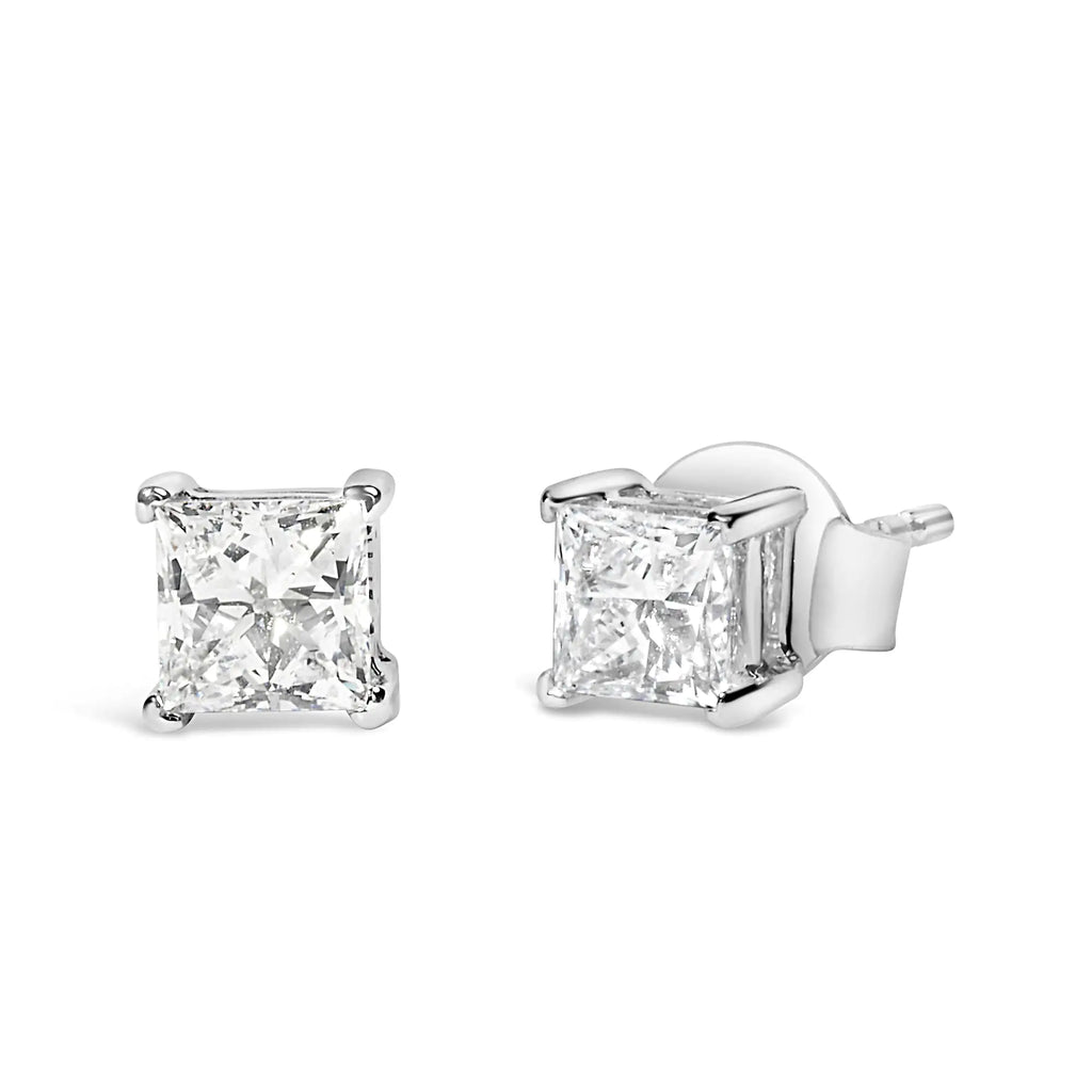 14K White Gold Princess Cut Lab-grown Diamond Solitaire Stud