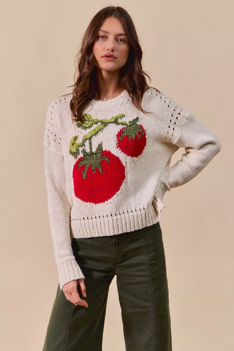 SO ME Vegetable Round Neck Long Sleeve Sweater
