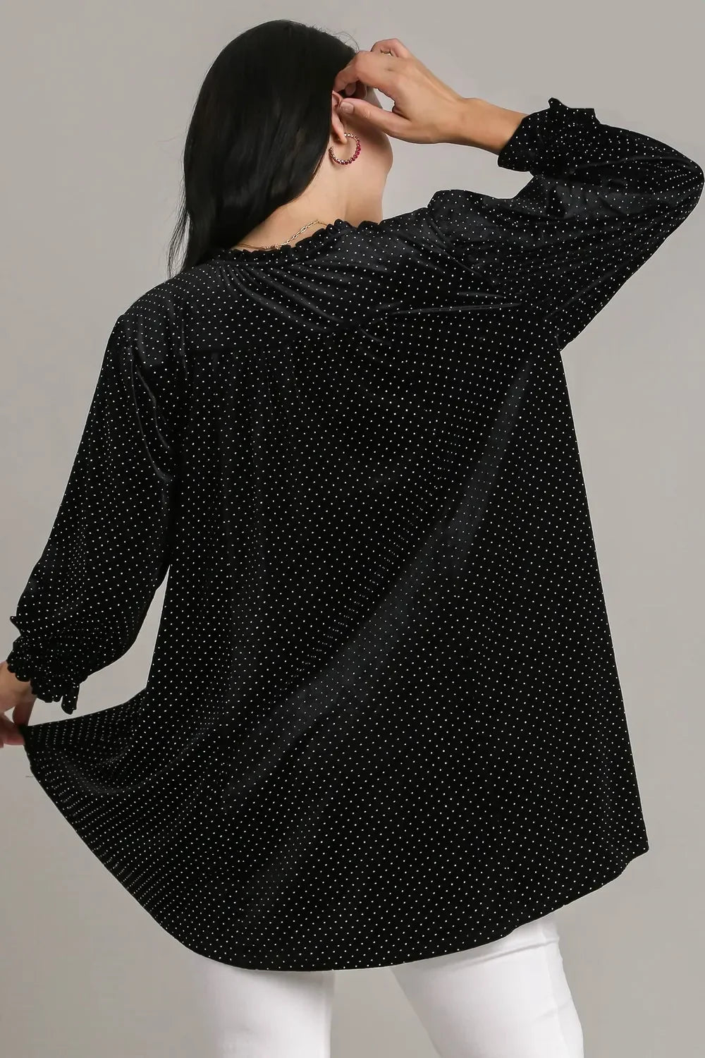 Umgee Full Size Beaded Frill Flounce Sleeve Velvet Babydoll