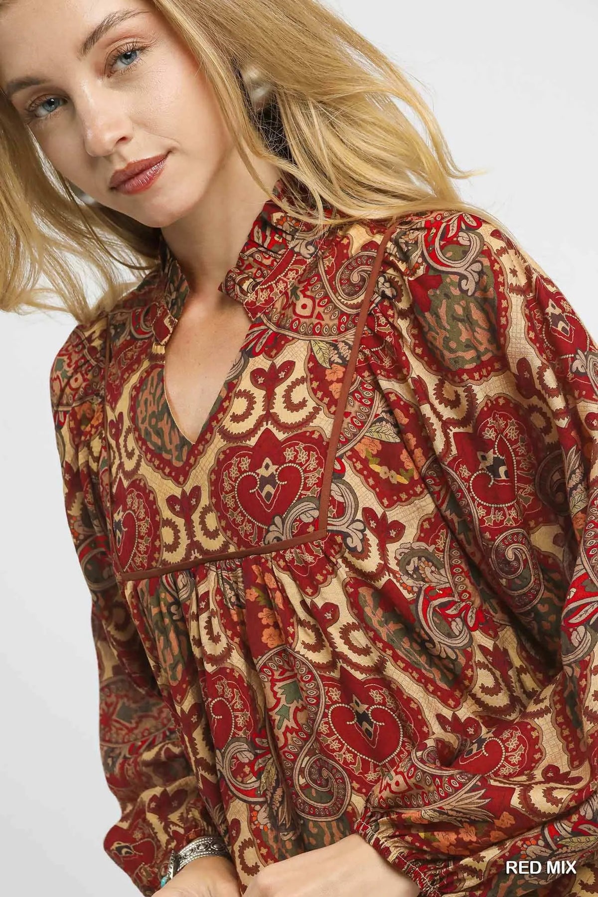 Umgee Boho Mix Paisley Babydoll Dress