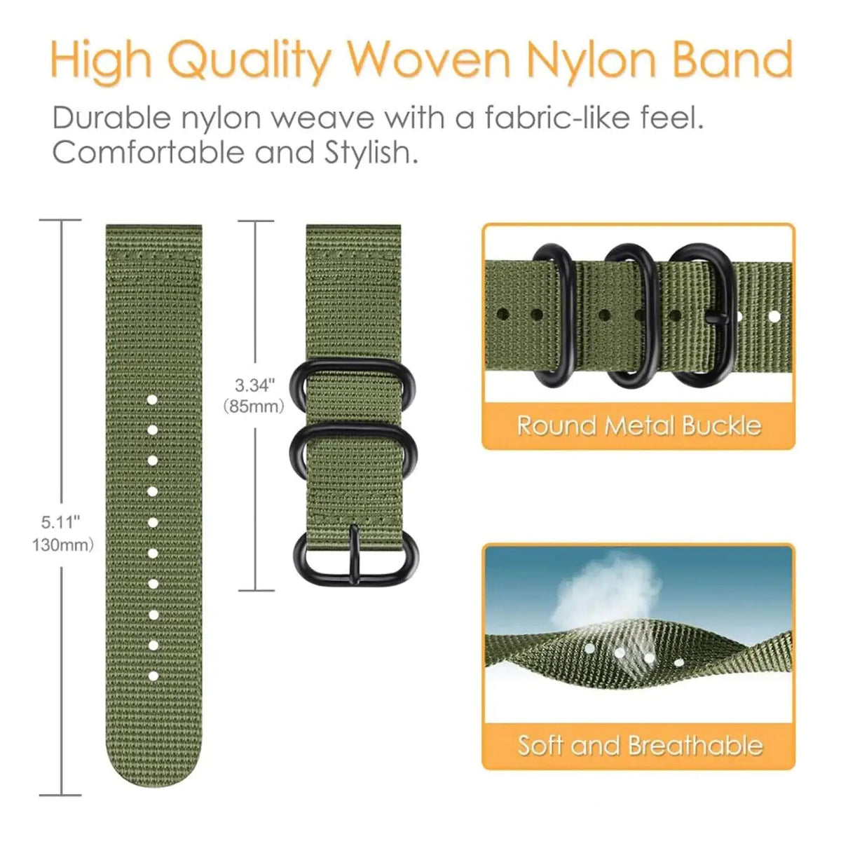 18mm 20mm 22mm Durable Military Woven Nylon Wrist Watch Band