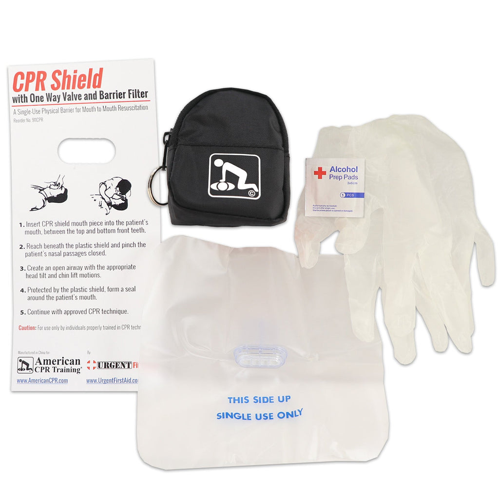 CPR Black Beltloop Keychain with Faceshield & Gloves