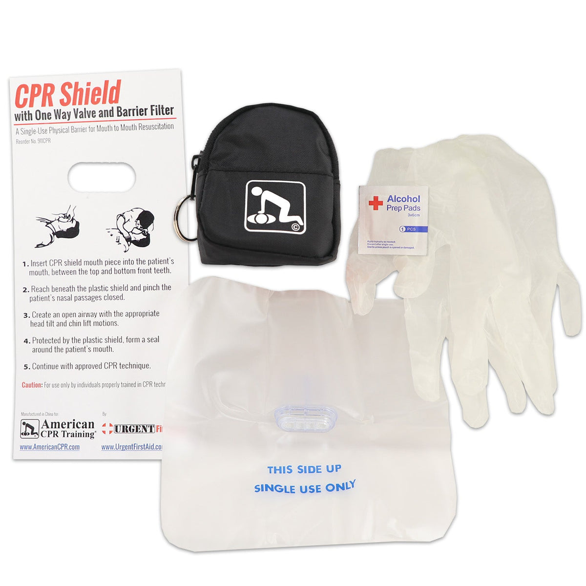 CPR Black Beltloop Keychain with Faceshield & Gloves