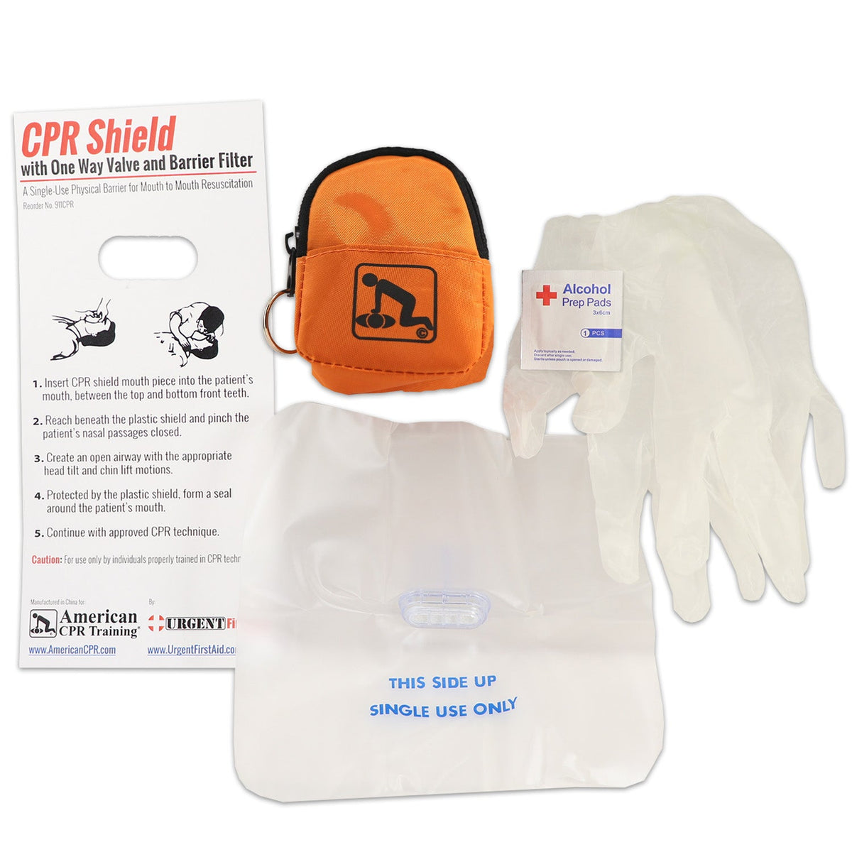 CPR Orange Beltloop Keychain with Faceshield & Gloves