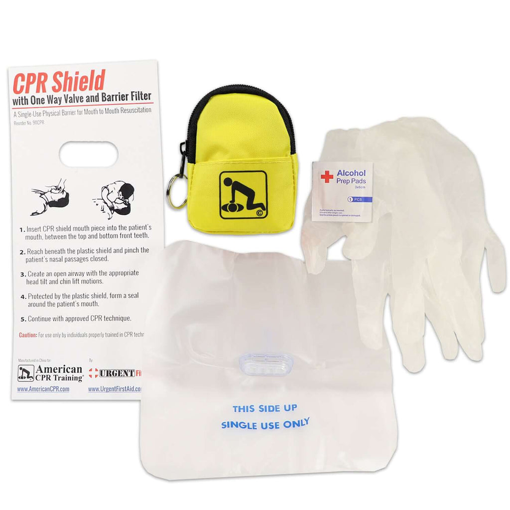 CPR Yellow Beltloop Keychain with Faceshield & Gloves