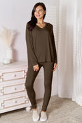 Basic Bae Bamboo Full Size V-Neck Long Sleeve Top And Pants