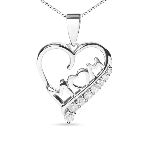 .925 Sterling Silver 1/4 Cttw Diamond "mom" Open Heart 18"