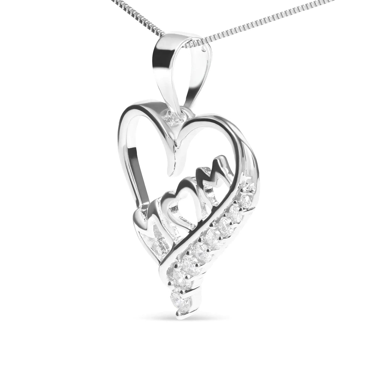 .925 Sterling Silver 1/4 Cttw Diamond "mom" Open Heart 18"