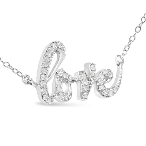.925 Sterling Silver 1/5 Cttw Round Diamond Love 18" Pendant