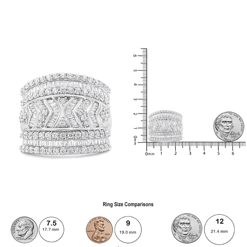 .925 Sterling Silver 2.0 Cttw Diamond Edge Multi-row Ring Band