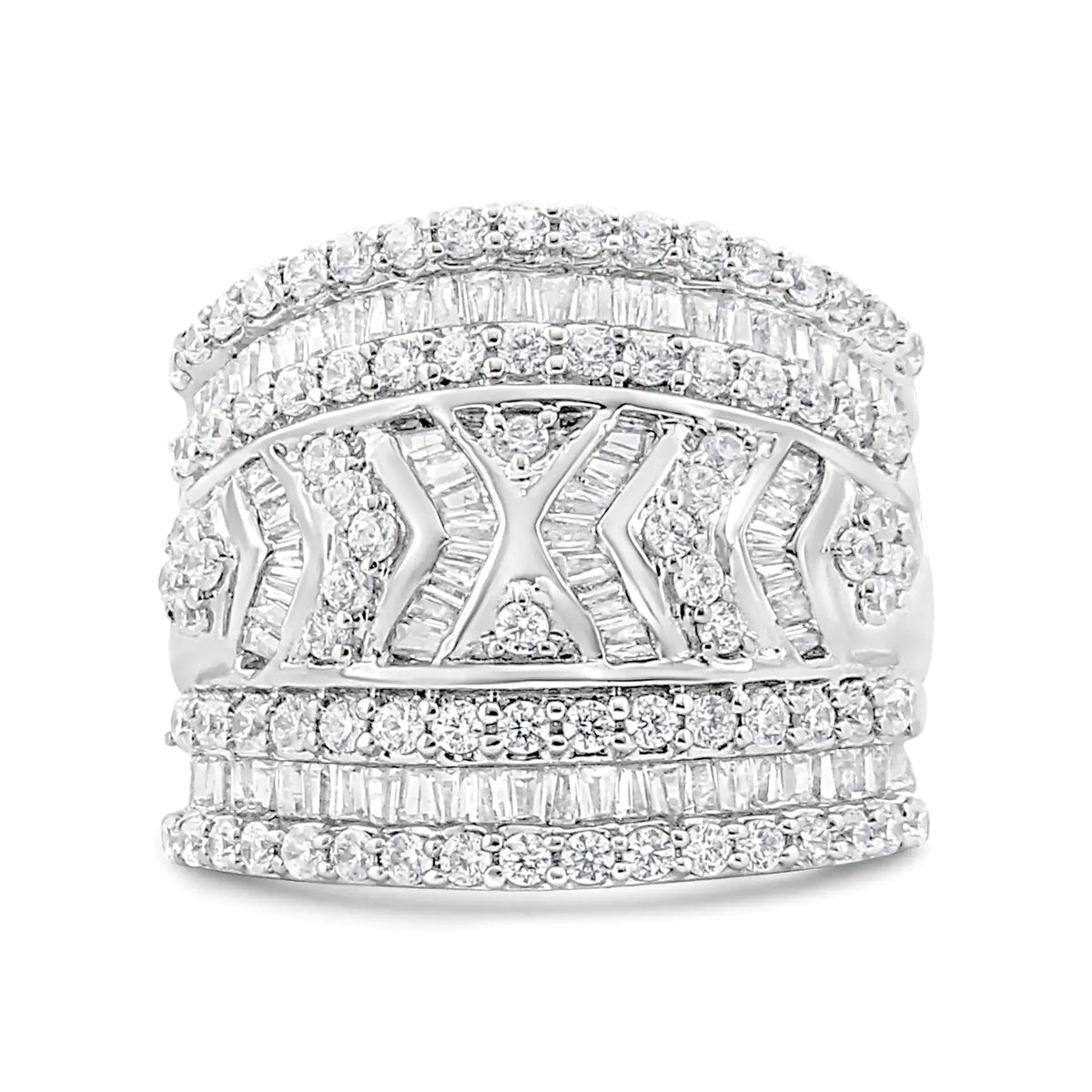 .925 Sterling Silver 2.0 Cttw Diamond Edge Multi-row Ring Band