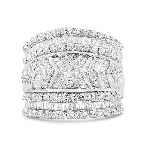 .925 Sterling Silver 2.0 Cttw Diamond Edge Multi-row Ring Band