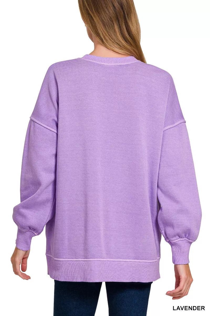 Zenana Pigment Dye Fleece Hi-low Hem Sweatshirt With Pocket