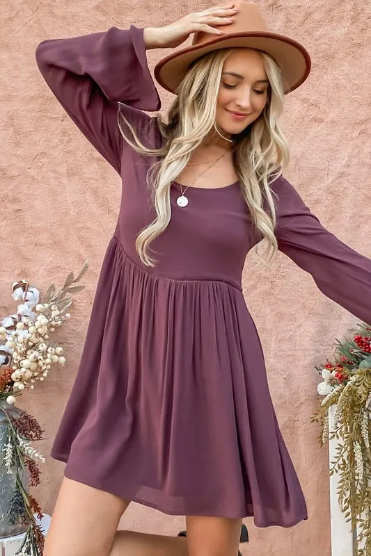 And The Why Back Lace Button Down Detail Bell Sleeve Dress