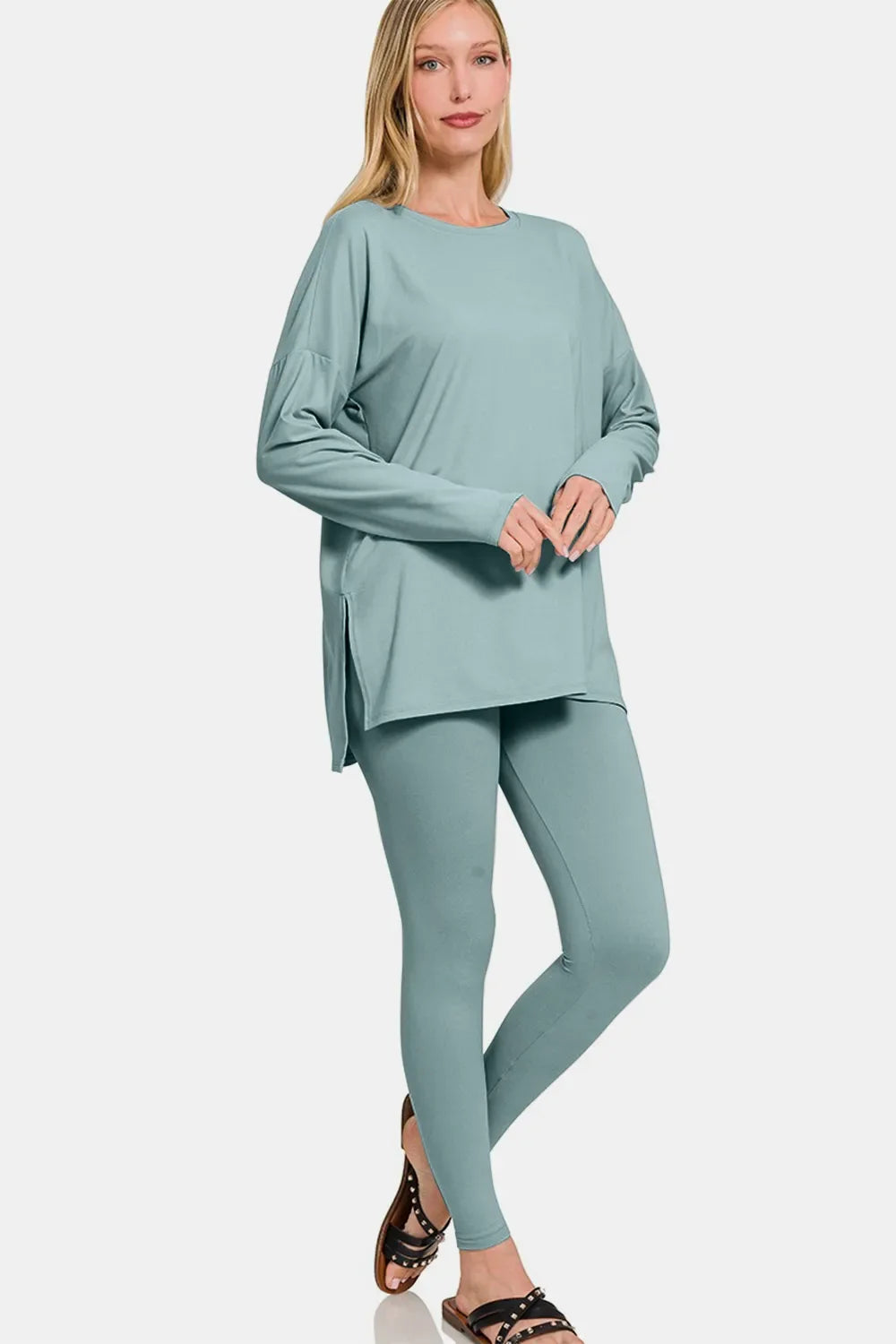 Zenana Full Size Brushed Microfiber Top And Leggings Lounge Set