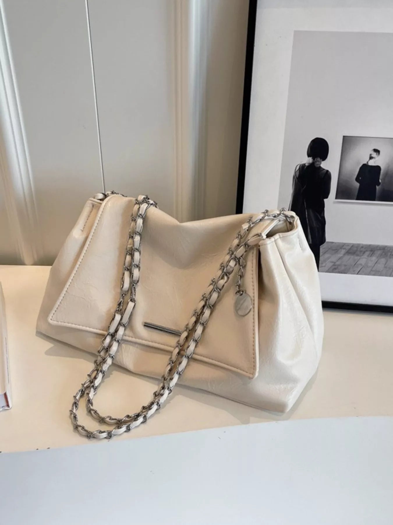 Chain Accent Flap Shoulder Bag