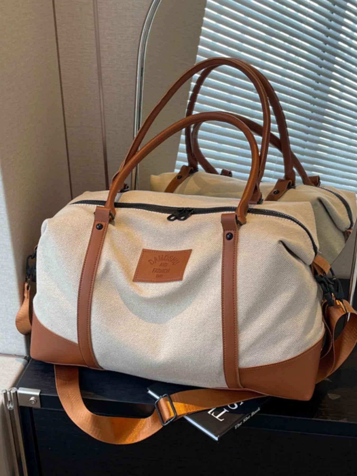 Canvas Leather Trim Travel  Bag