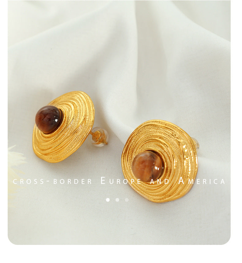 European American Tigereye Gold Earrings