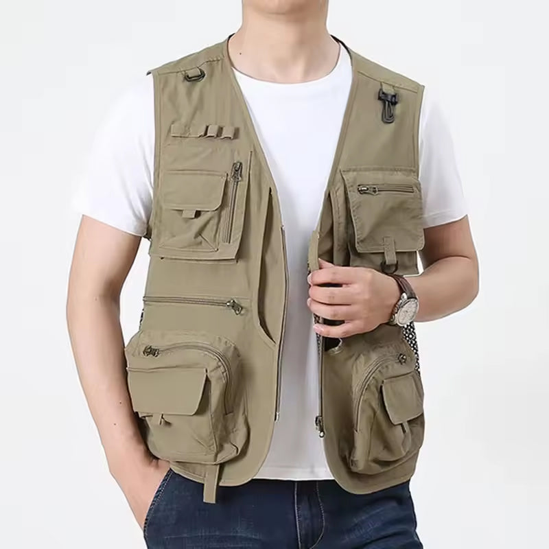 Men’s Summer Tactical Vest: 14-Pocket, Mesh, Ideal for Hiking, Fishing, Photography & Work