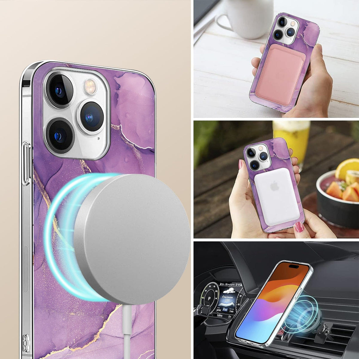 iPhone 15 Pro Purple Marble Case - Stylish Protection | Inspire Series