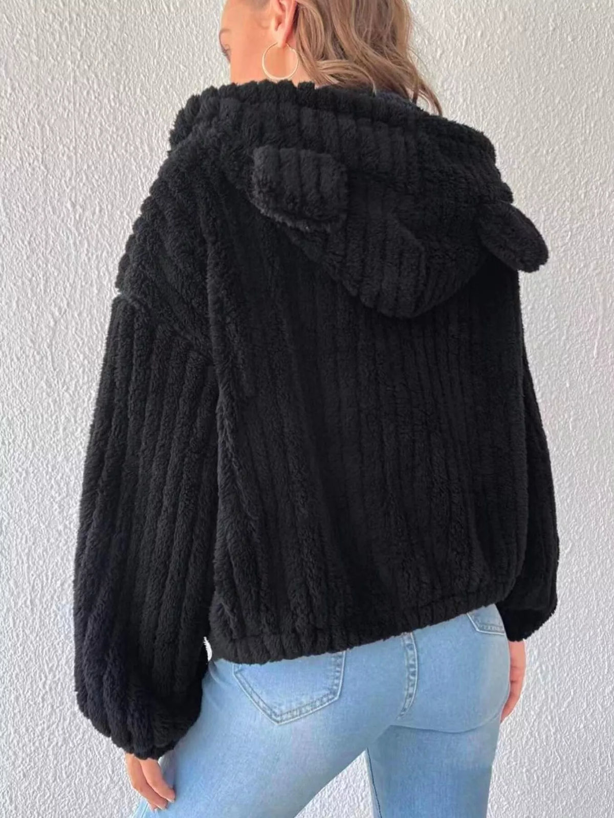 Teddy Bear Ear Hooded Fleece Outerwear