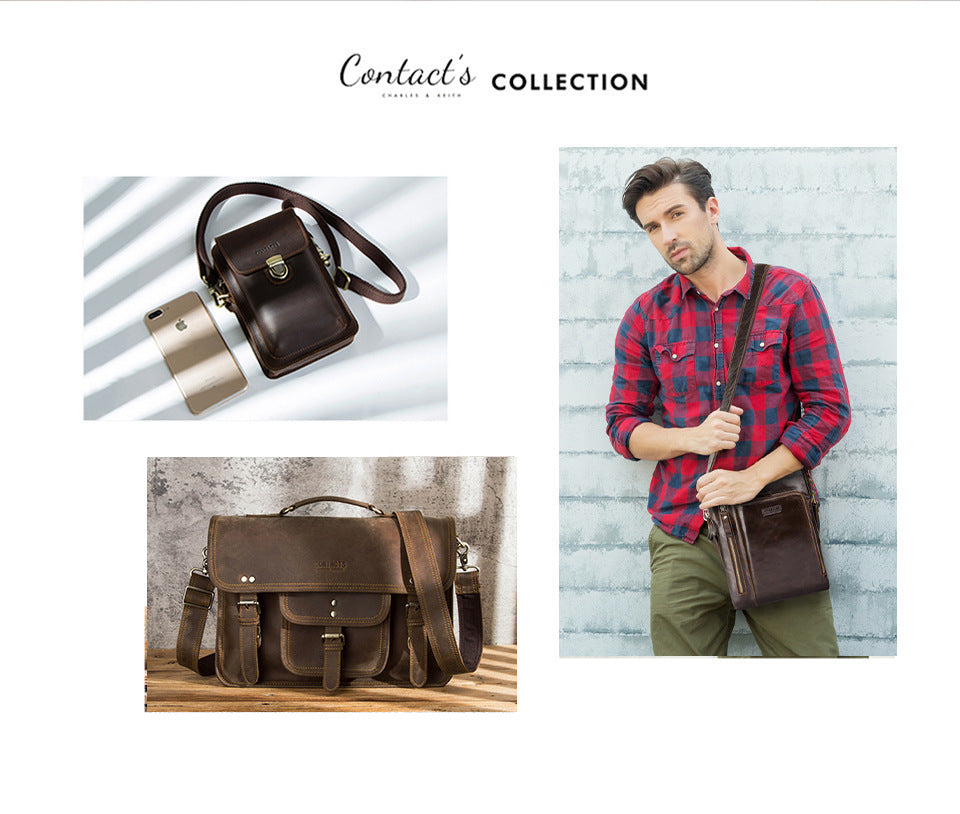 Retro Crazy Horse Men's Crossbody Phone Bag