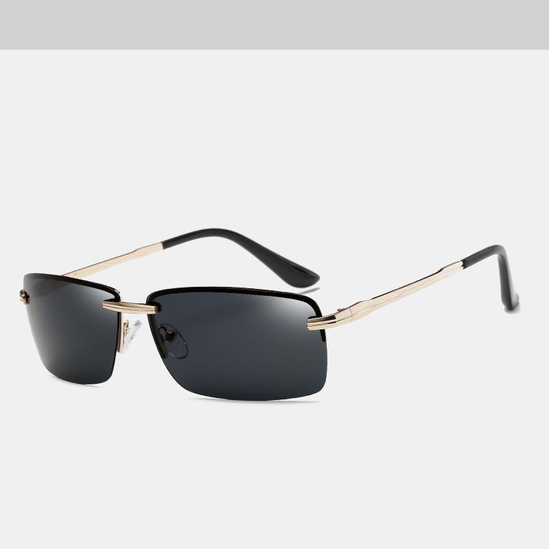 Classic Retro Rimless Sunglasses Men Polarized Gold Men's Shades