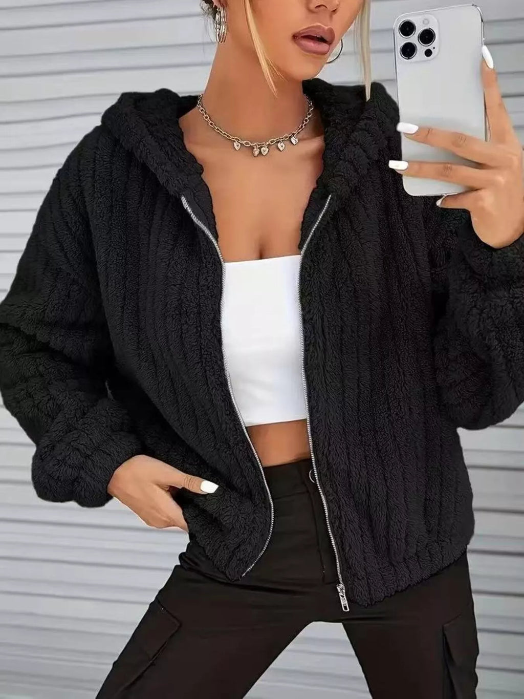Teddy Bear Ear Hooded Fleece Outerwear