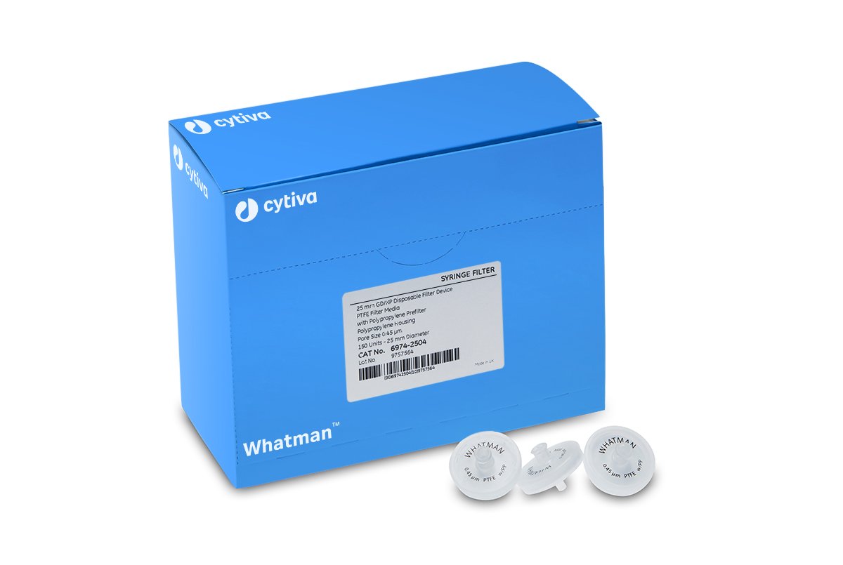 Whatman 6974-2504 25mm Dia, GD/PX, 0.45 micrometer Pore Size, Polytetrafluoroethylene (PTFE), 150/pk (PN:6974-2504)