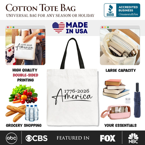 250 Years American Anniversary Tote Bag, 4th of July Minimalistic Patriotic 1776–2026 Gift Shopper