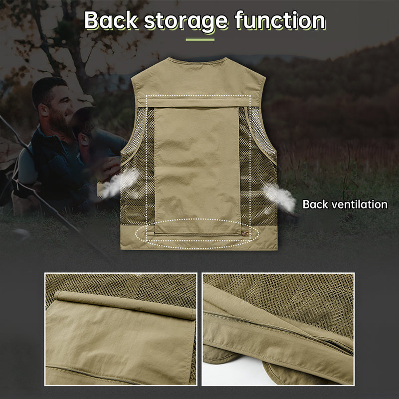 Men’s Summer Tactical Vest: 14-Pocket, Mesh, Ideal for Hiking, Fishing, Photography & Work