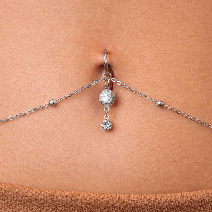 Sexy rhinestone puncture navel nail waist chain, sweet and cool summer body chain
