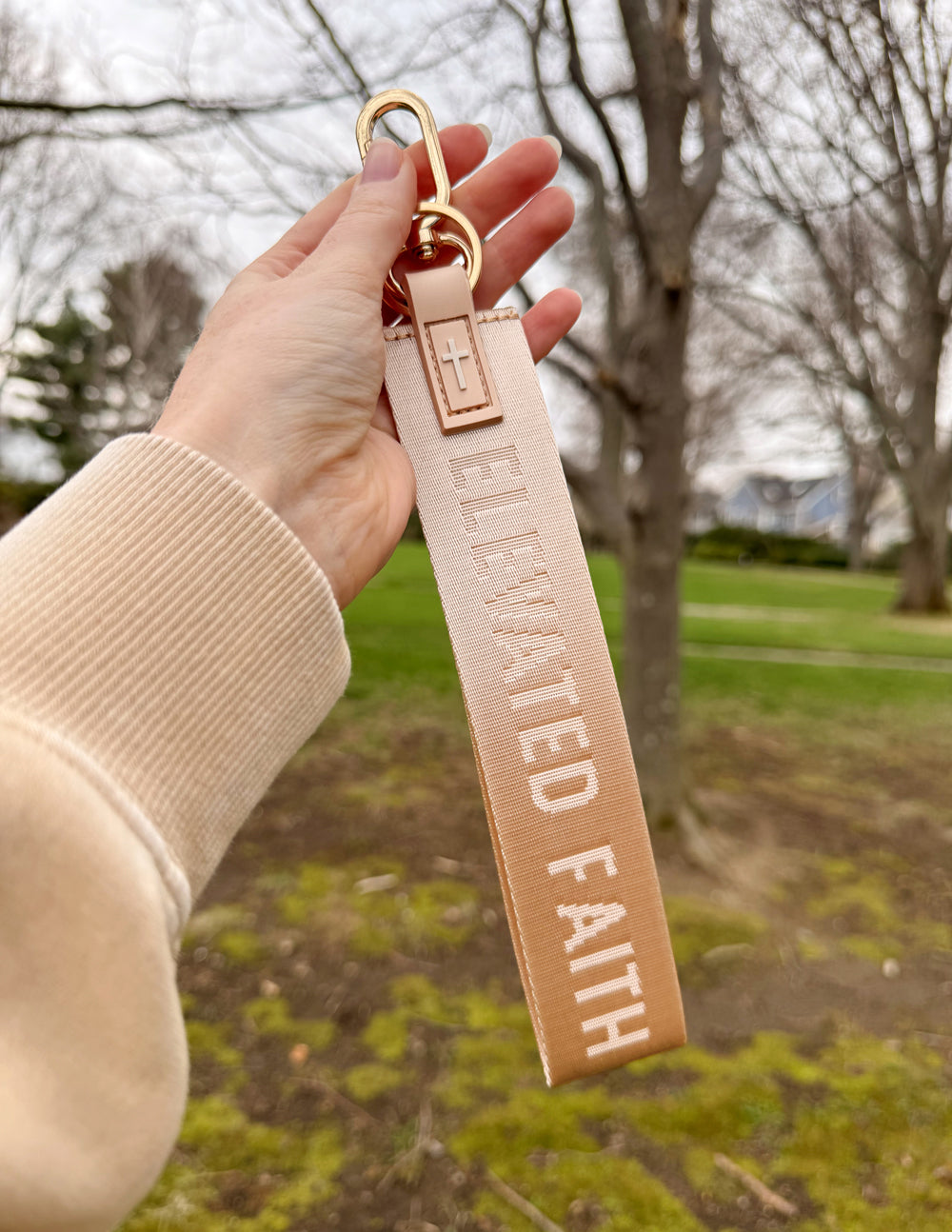Beige Oversized Logo Keychain
