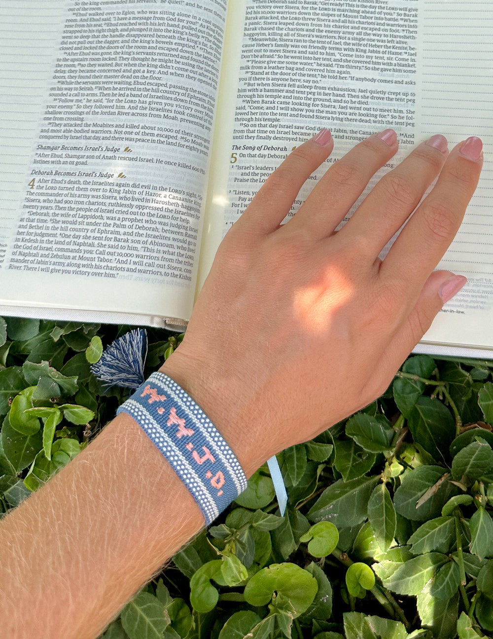 Blue WWJD Embroidered Bracelet
