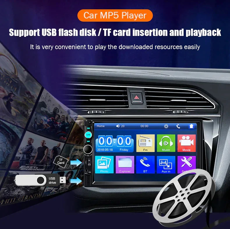 7" Double 2 DIN Car MP5 Player Bluetooth Touch Screen Stereo