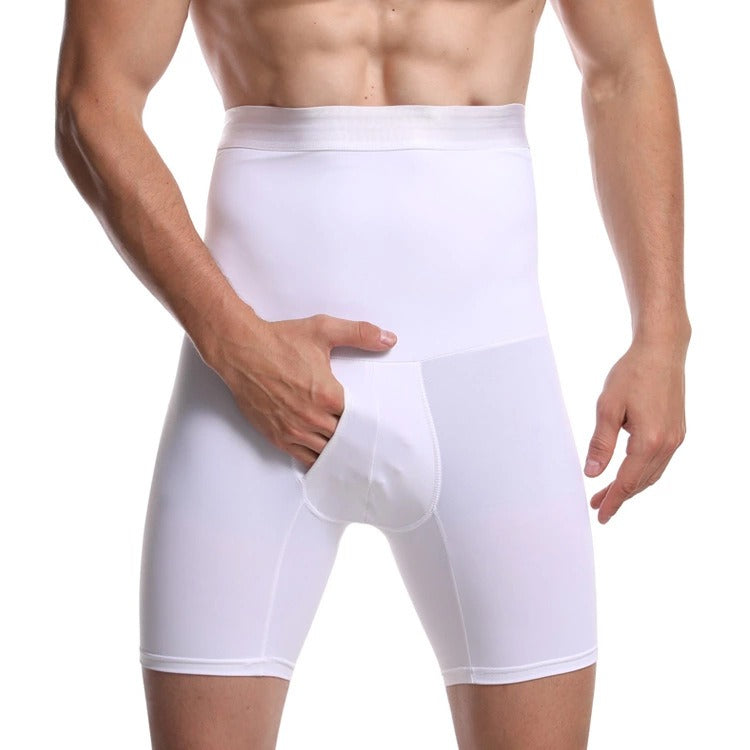 Men's Double layered High Waist Tight Belly Pants Elastic Solid Color Men's Breathable Lifting Hip Shaping Pants