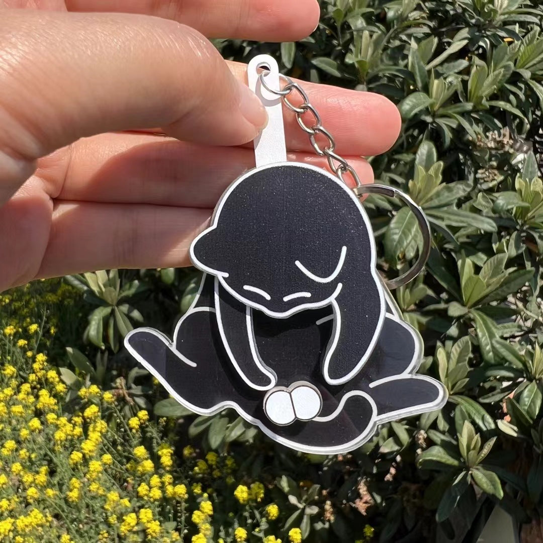 Creative Pulling and Playing Egg Cat Keychain Pendant Cute and Bizarre Spinable Bag Pendant