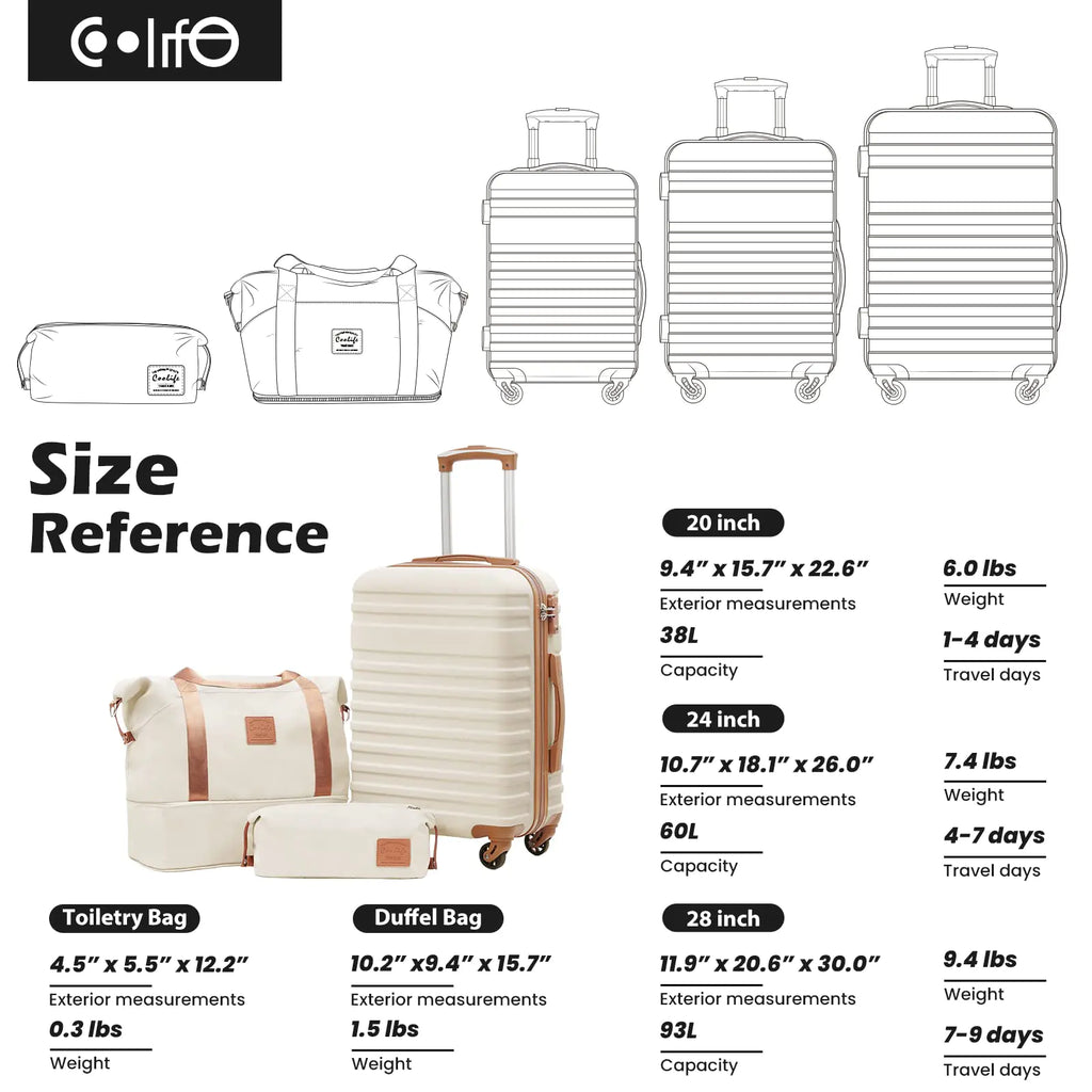 Coolife 3 Piece Hardside Luggage Set