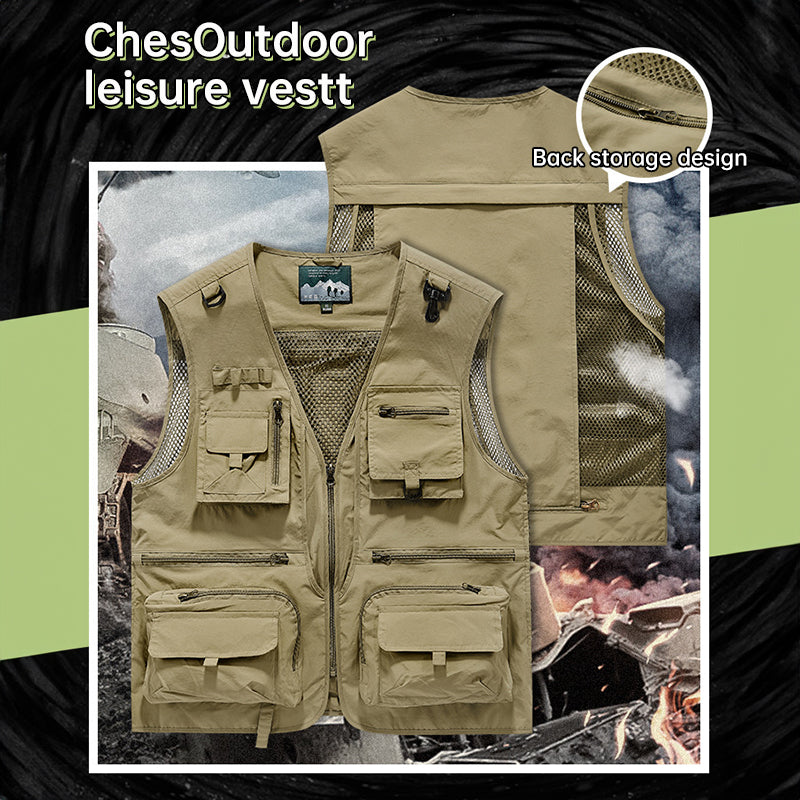 Men’s Summer Tactical Vest: 14-Pocket, Mesh, Ideal for Hiking, Fishing, Photography & Work