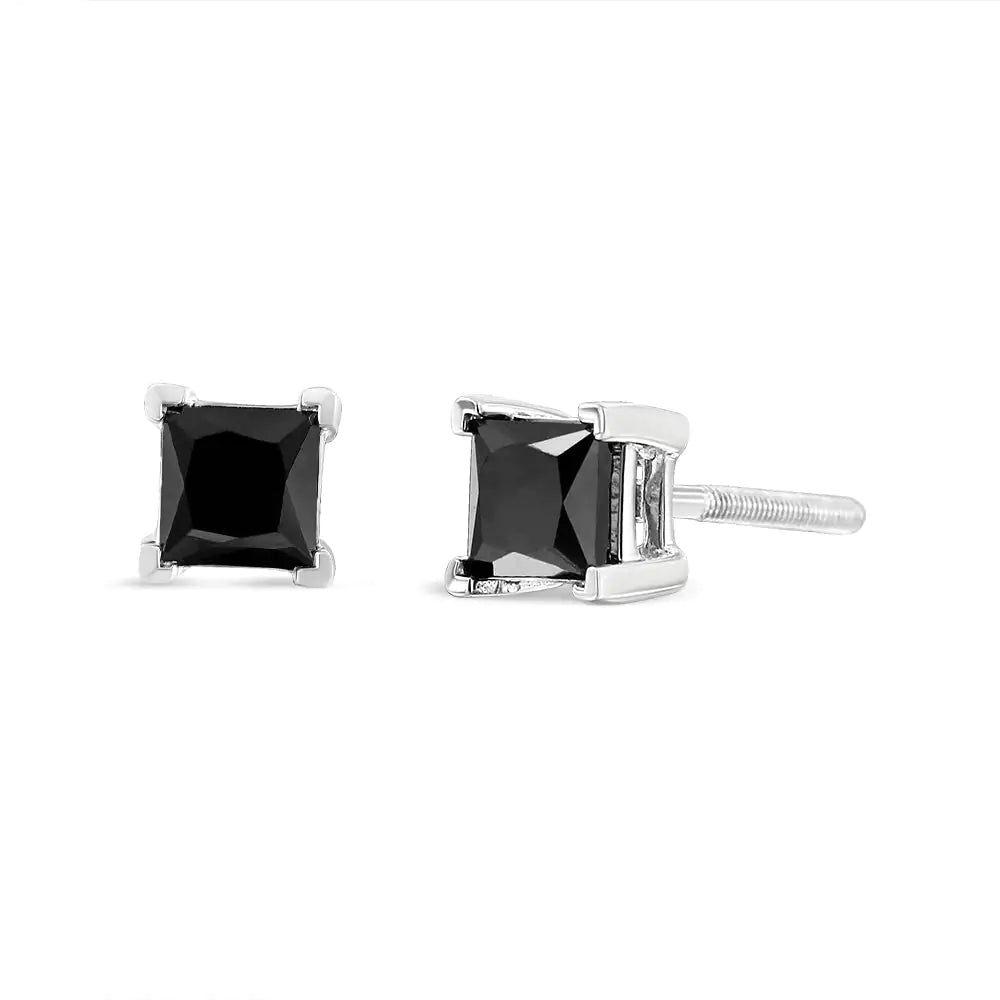 14K White Gold Princess-cut Treated Black Diamond Classic 4-prong