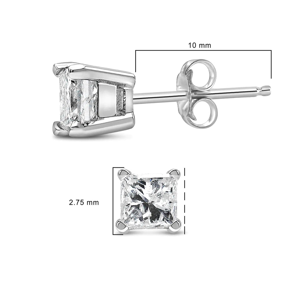 14K White Gold Princess Cut Lab-grown Diamond Solitaire Stud
